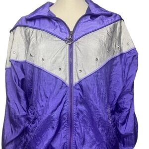 Women's Adolfo 90s Track Suit Jacket Small Purple Gray With Gemstones